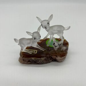 Vintage Frosted Glass Deer Family‎ on Agate Figurine Collectible Yosemite